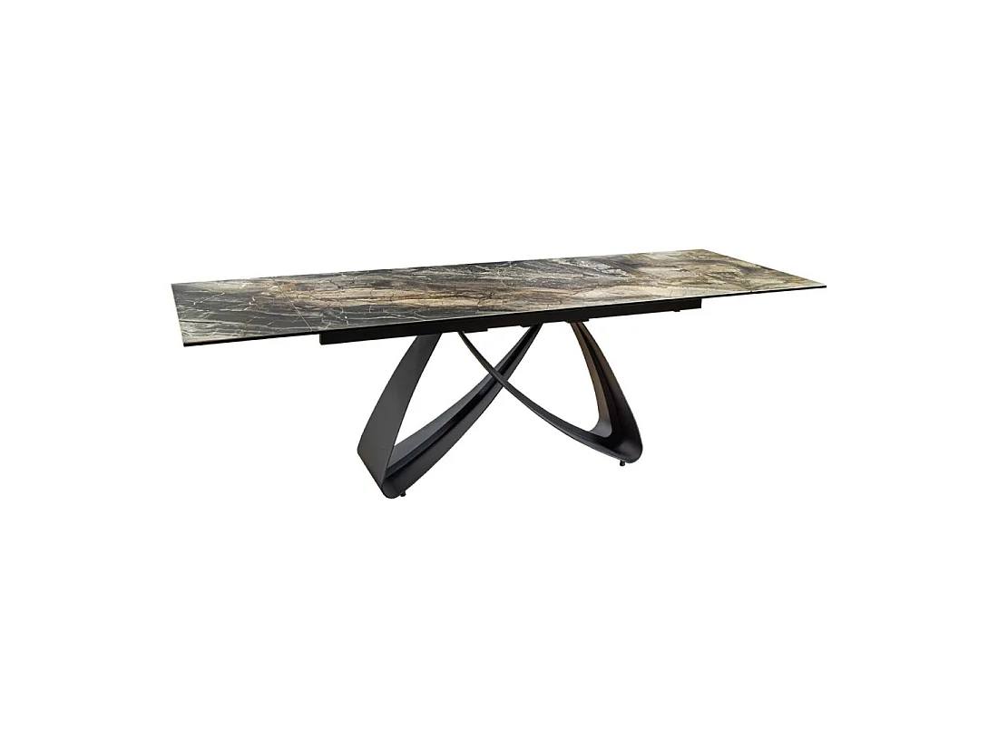 Eettafel ZAREL - Uitschuifbaar 180 tot 260 cm - Keramiek en gehard glas - Uiterlijk grijs taupe marmer