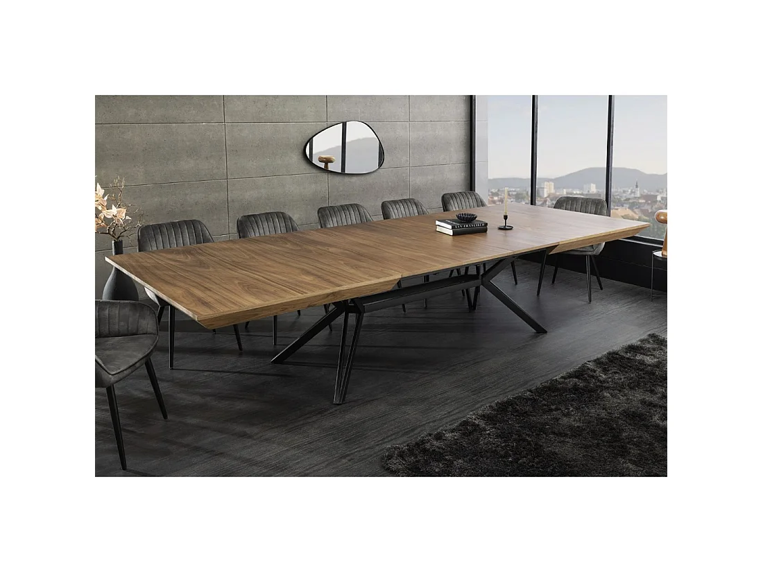 Eettafel RADIAM - Donker notenhout gefineerd MDF en metaal - 200-320 cm - Uitschuifbaar