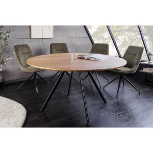 Eettafel SOREN – Eikenlook hout en metaal – 120 cm – Rond – Industriële stijl Eettafel SOREN – Eikenlook hout en metaal – 120 cm – Rond – Industriële stijl