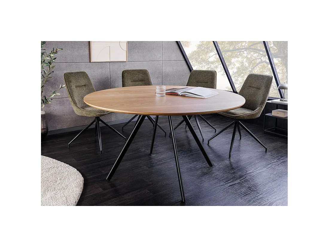 Eettafel SOREN - Eikenlook hout en metaal - 120 cm - Rond - Industriële stijl