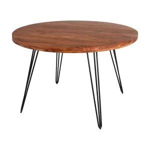 Eettafel SILVA – Massief acaciahout en zwart metaal – 120 cm – Dik blad 45 mm – Industriële stijl Eettafel SILVA – Massief acaciahout en zwart metaal – 120 cm – Dik blad 45 mm – Industriële stijl
