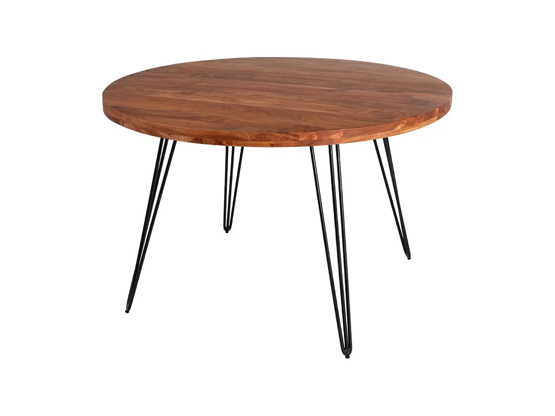 Eettafel SILVA - Massief acaciahout en zwart metaal - 120 cm - Dik blad 45 mm - Industriële stijl