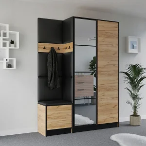 Garderobekast EDEN 13 – Eiken Craft Goud + Zwart Kunstleer