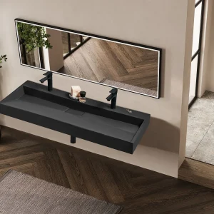 Dubbele wastafel mineraalgietwerk zwart 120 x 46 cm QUENKO Dubbele wastafel mineraalgietwerk zwart 120 x 46 cm QUENKO