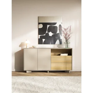 Dressoir met lades kasjmiergrijs / eikenlook – 156 cm – DISTRIA Dressoir met lades kasjmiergrijs / eikenlook – 156 cm – DISTRIA