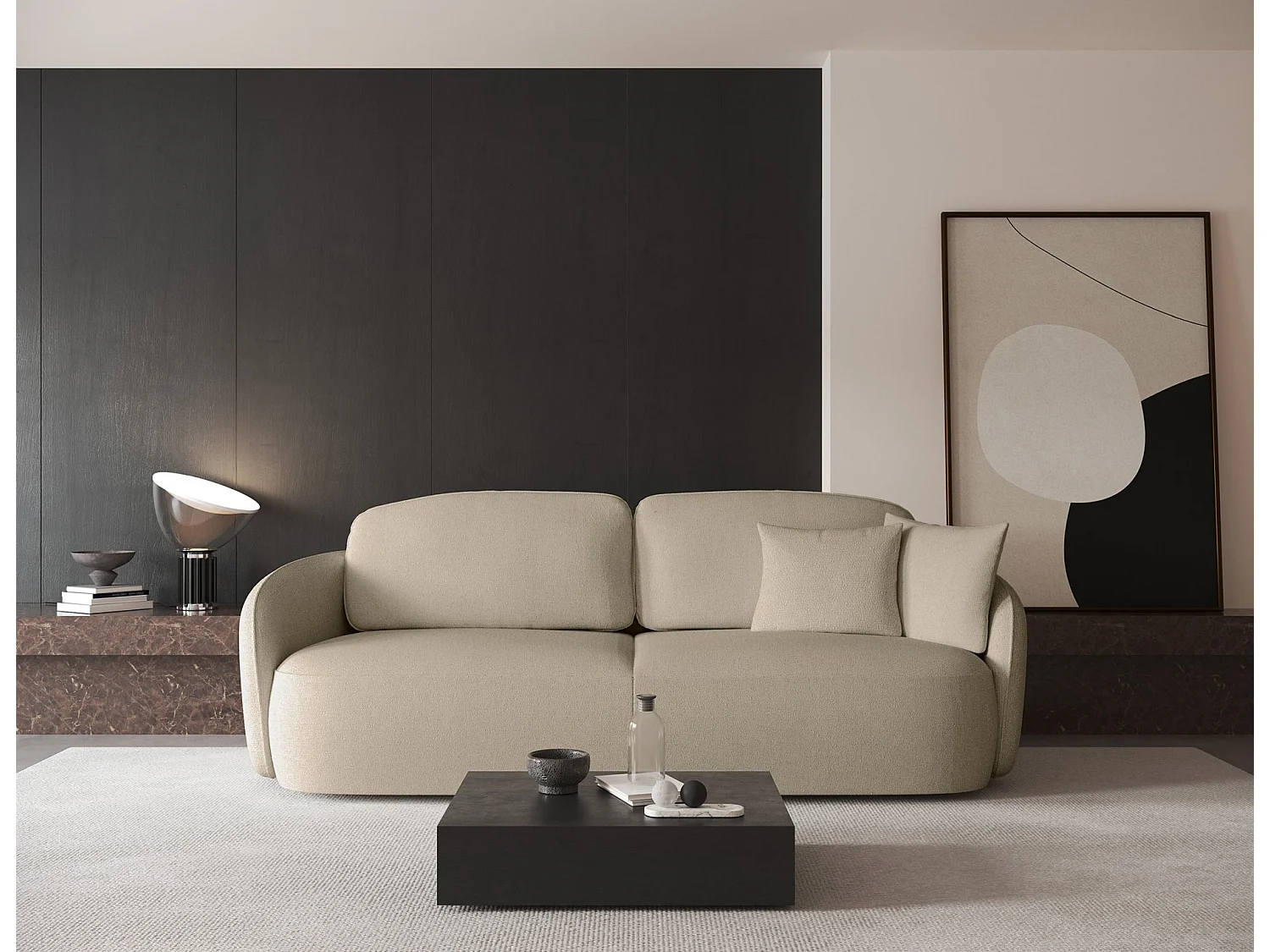 Driezits slaapbank - in beige chenillestof - SAVOY