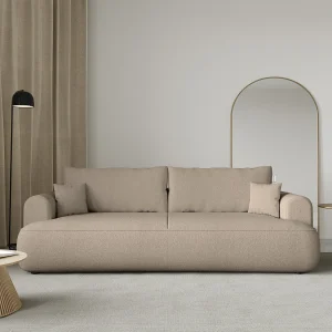 Driezits slaapbank – beige chenille stof – OVO Driezits slaapbank – beige chenille stof – OVO