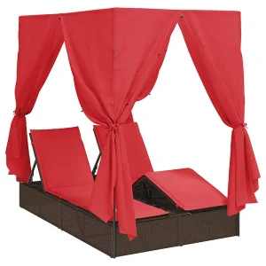 Dubbele ligbed Verstelbaar Rood 205 x 129 x 200 cm poly rattan Dubbele ligbed Verstelbaar Rood 205 x 129 x 200 cm poly rattan
