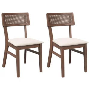 Eetkamerstoelen met kussens 2 st massief hout rubber bruin Eetkamerstoelen met kussens 2 st massief hout rubber bruin