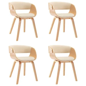Eetkamerstoelen 4 st gebogen hout en kunstleer crèmekleurig Eetkamerstoelen 4 st gebogen hout en kunstleer crèmekleurig