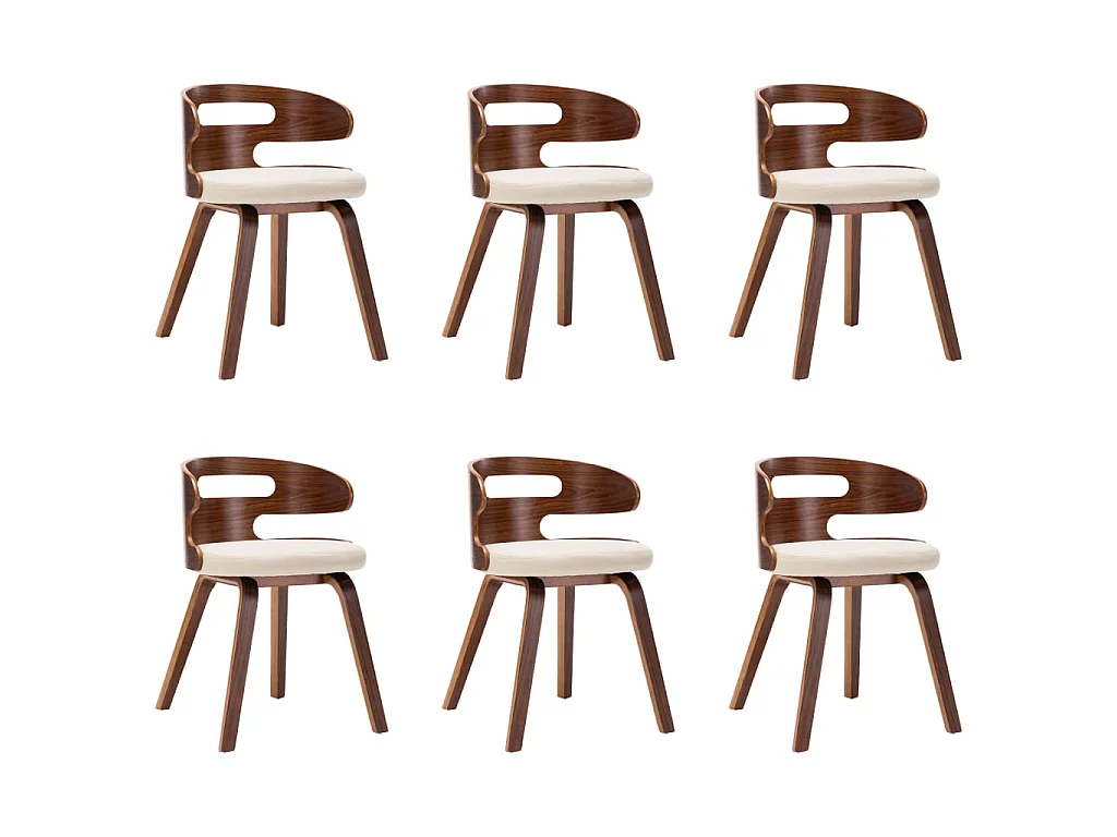 Eetkamerstoelen 6 st gebogen hout en kunstleer crème