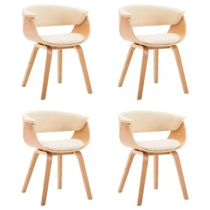 Eetkamerstoelen 4 st gebogen hout en kunstleer crèmekleurig Eetkamerstoelen 4 st gebogen hout en kunstleer crèmekleurig
