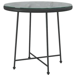 Eettafel Ø80 cm gehard glas en staal zwart Eettafel Ø80 cm gehard glas en staal zwart