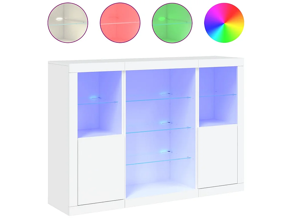 Dressoirs met LED-verlichting 3 st bewerkt hout wit