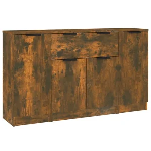Dressoirs 3 st bewerkt hout gerookt eikenkleurig Dressoirs 3 st bewerkt hout gerookt eikenkleurig