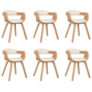 Eetkamerstoelen 6 st gebogen hout en kunstleer crèmekleurig Eetkamerstoelen 6 st gebogen hout en kunstleer crèmekleurig