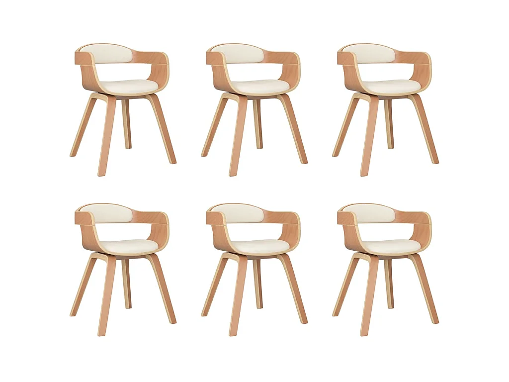 Eetkamerstoelen 6 st gebogen hout en kunstleer crèmekleurig