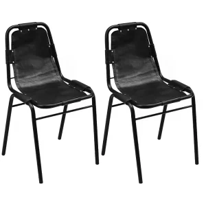 Eetkamerstoelen 2 st echt leer zwart Eetkamerstoelen 2 st echt leer zwart