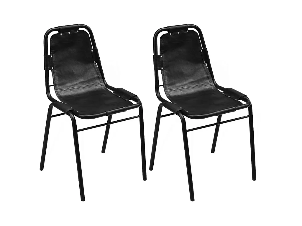Eetkamerstoelen 2 st echt leer zwart