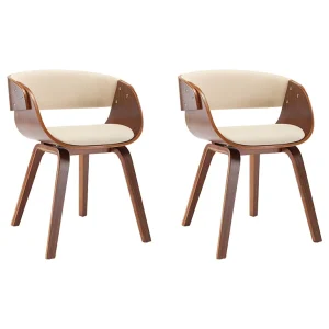 Eetkamerstoelen 2 st gebogen hout en kunstleer crèmekleurig Eetkamerstoelen 2 st gebogen hout en kunstleer crèmekleurig