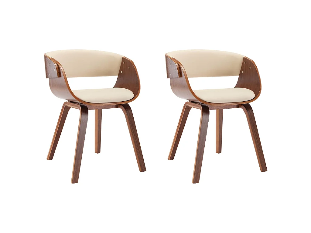 Eetkamerstoelen 2 st gebogen hout en kunstleer crèmekleurig