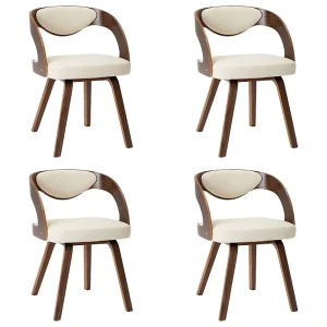 Eetkamerstoelen 4 st gebogen hout en kunstleer crèmekleurig Eetkamerstoelen 4 st gebogen hout en kunstleer crèmekleurig
