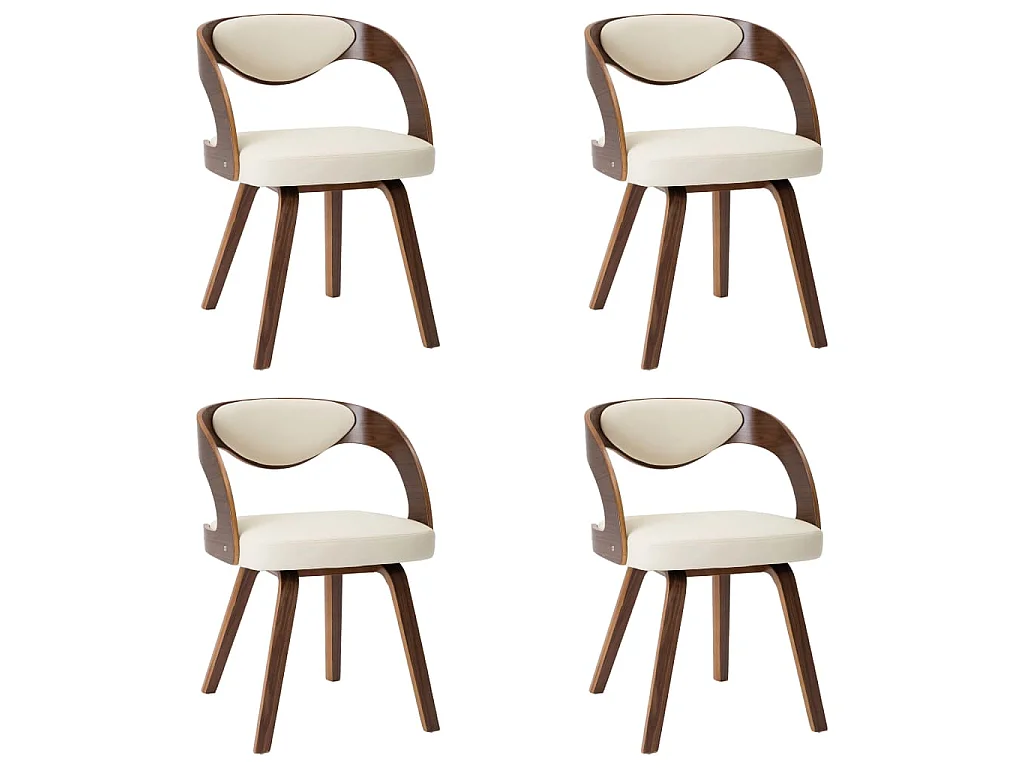 Eetkamerstoelen 4 st gebogen hout en kunstleer crèmekleurig