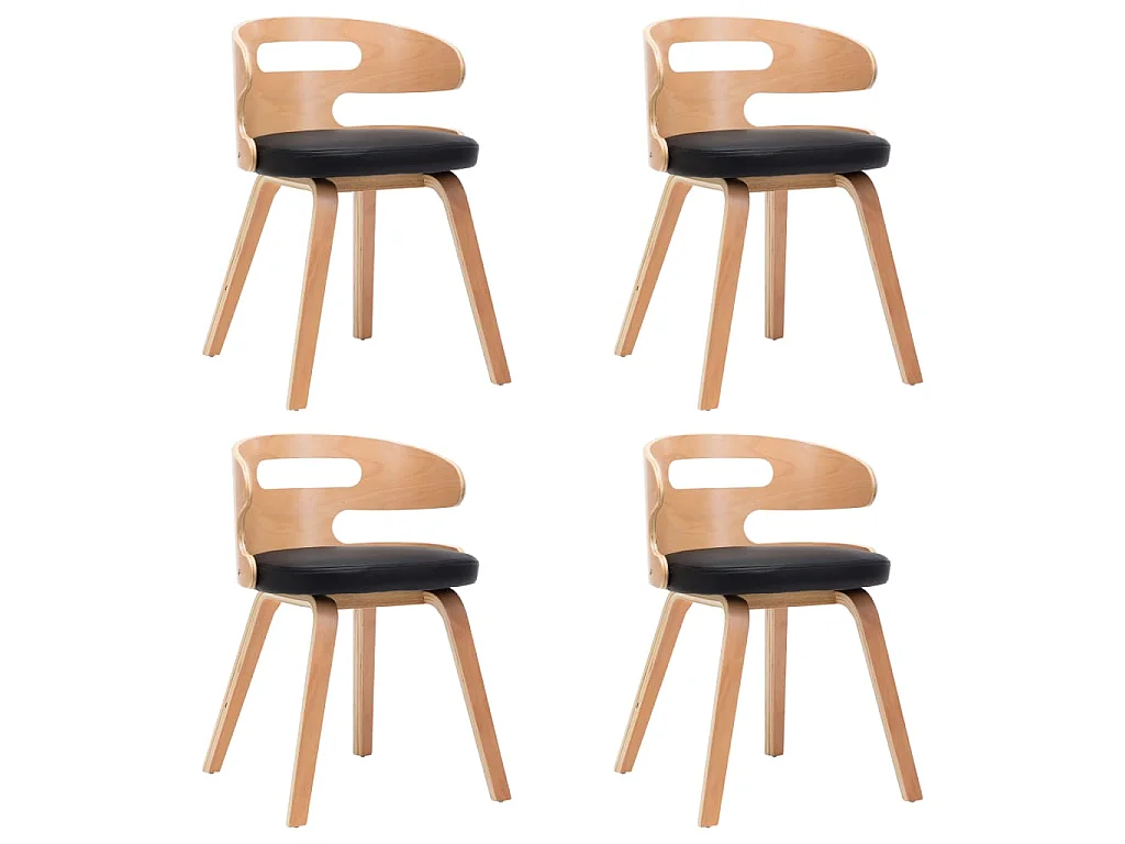 Eetkamerstoelen 4 st gebogen hout en kunstleer zwart