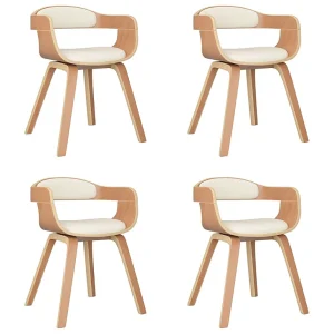 Eetkamerstoelen 4 st gebogen hout en kunstleer crèmekleurig Eetkamerstoelen 4 st gebogen hout en kunstleer crèmekleurig