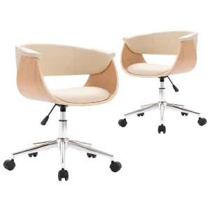 Eetkamerstoelen draaibaar 2 st kunstleer crèmekleurig