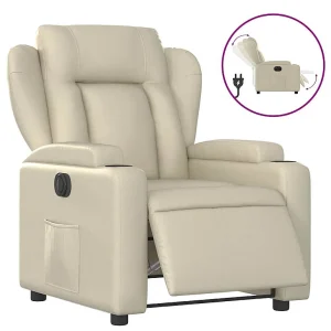 Fauteuil elektrisch verstelbaar kunstleer crèmekleurig