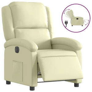 Fauteuil elektrisch verstelbaar echt leer crèmekleurig Fauteuil elektrisch verstelbaar echt leer crèmekleurig
