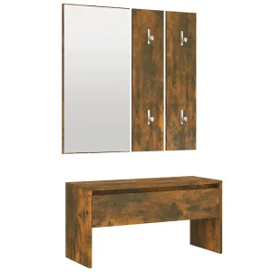 Garderobe set bewerkt hout gerookt eikenkleurig Garderobe set bewerkt hout gerookt eikenkleurig