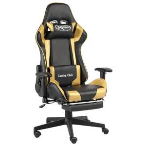Gamestoel draaibaar met voetensteun PVC goudkleurig Gamestoel draaibaar met voetensteun PVC goudkleurig