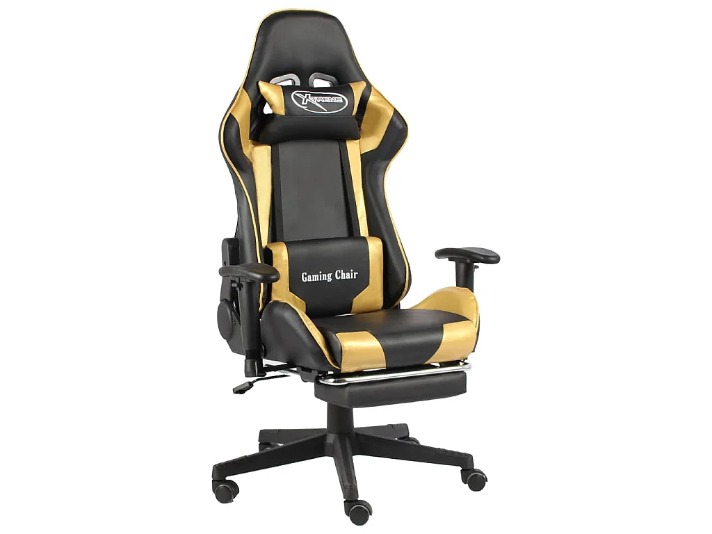 Gamestoel draaibaar met voetensteun PVC goudkleurig