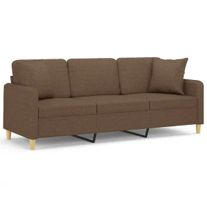 Driezitsbank met sierkussens 180 cm stof bruin