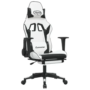 Gamestoel met voetensteun kunstleer wit en zwart Gamestoel met voetensteun kunstleer wit en zwart
