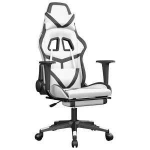 Gamestoel met voetensteun kunstleer wit en zwart Gamestoel met voetensteun kunstleer wit en zwart