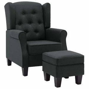 Fauteuil met voetenbankje stof donkergrijs Fauteuil met voetenbankje stof donkergrijs