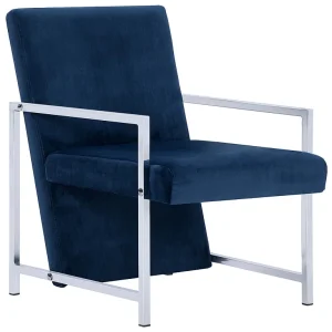 Fauteuil met chromen poten fluweel blauw Fauteuil met chromen poten fluweel blauw