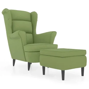 Fauteuil met voetenbank fluweel lichtgroen Fauteuil met voetenbank fluweel lichtgroen