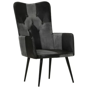 Fauteuil echt leer zwart en grijs Fauteuil echt leer zwart en grijs