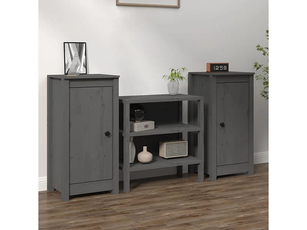 Dressoirs 2 st 39x35x80 cm massief grenenhout grijs