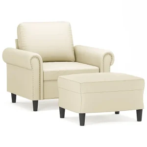 Fauteuil met voetenbank 60 cm kunstleer crèmekleurig Fauteuil met voetenbank 60 cm kunstleer crèmekleurig