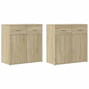 Dressoirs 2 st 79x38x80 cm bewerkt hout sonoma eikenkleurig Dressoirs 2 st 79x38x80 cm bewerkt hout sonoma eikenkleurig