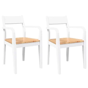 Eetkamerstoelen 2 st massief hout rubber wit Eetkamerstoelen 2 st massief hout rubber wit