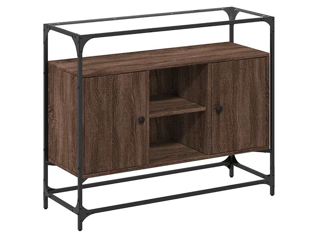Dressoir met glazen blad 98x35x81 cm hout bruin eikenkleurig