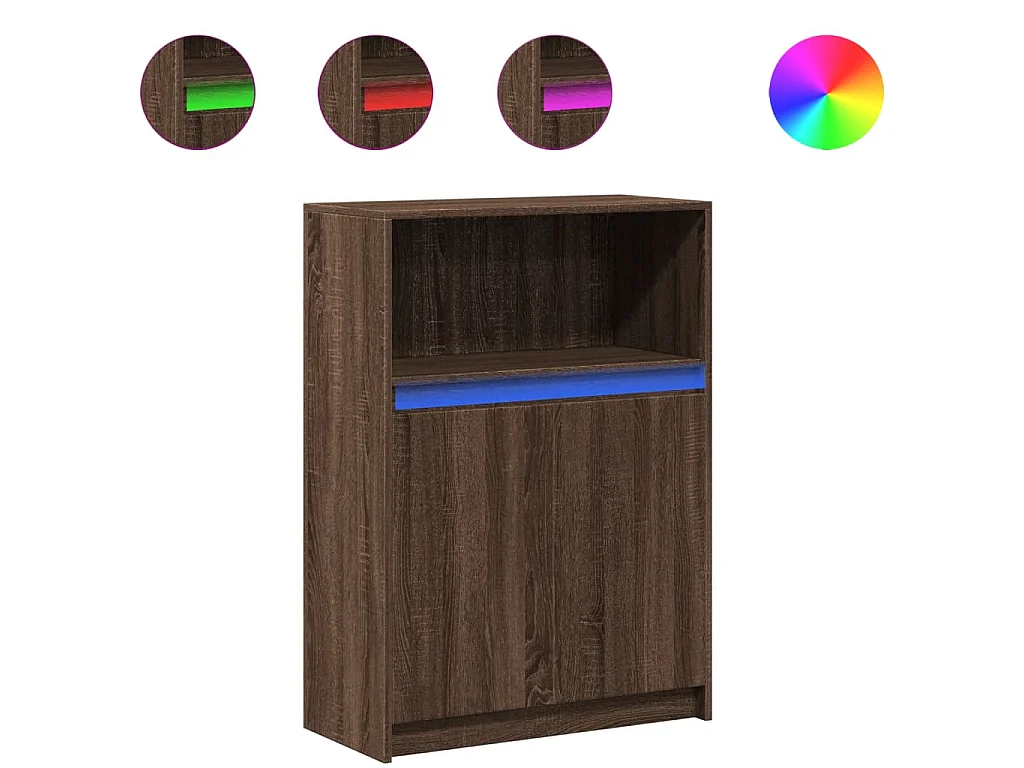 Dressoir met LED 72x34x100 cm bewerkt hout bruin eikenkleur