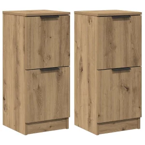 Dressoirs 2 st 30x30x70 cm bewerkt hout artisanaal eikenkleur