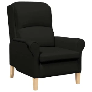 Moderne Zwarte Fauteuil van Stof en Hout – Comfortabel en Stijlvol Moderne Zwarte Fauteuil van Stof en Hout – Comfortabel en Stijlvol